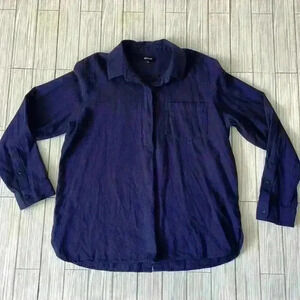 Madewell Cotton LongSleeve Collared Button Front Solid Navy Shirt